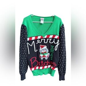 Spencer’s Merry Christmas B’s Ugly Christmas Sweater Cat Paw Print XL